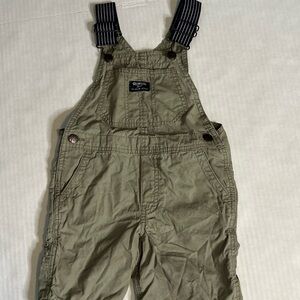 OshKosh B'gosh Olive Green Shortalls with Striped Navy Straps Boys 4T Overalls